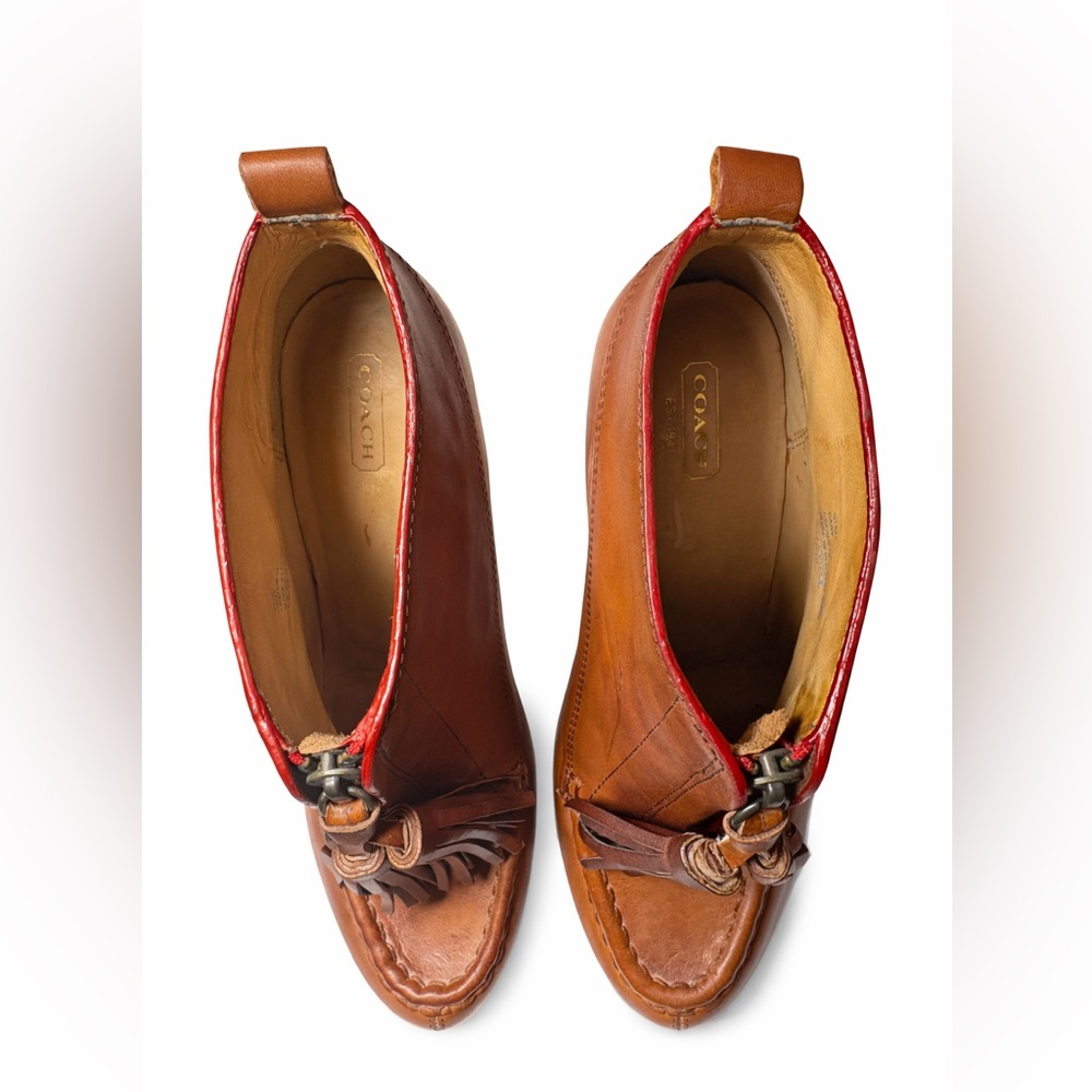 Coach Cary Platform Ankle Booties Legacy Collection Cognac Leather w/ Tassel Zip - Picture 8 of 13